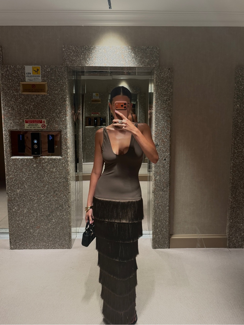 Fringe Tiered Maxi Skirt - Brown